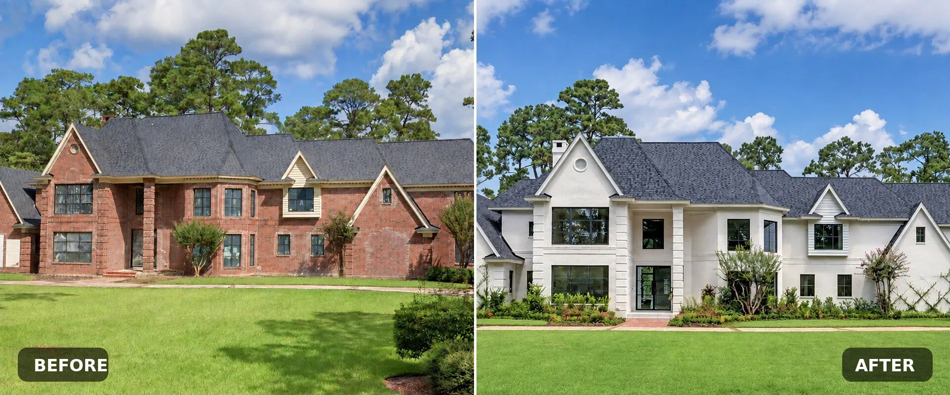 Brick home transformed with a decorative wash by Brick Restoration